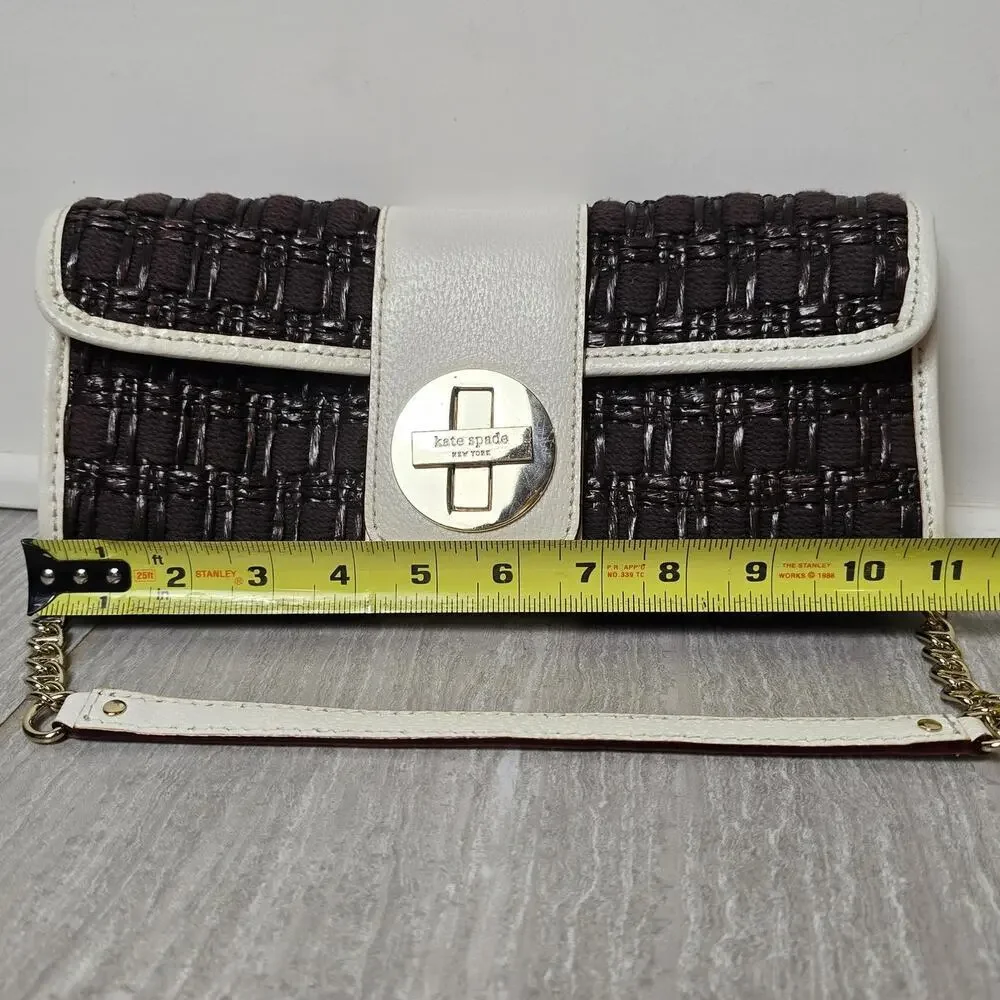Kate Spade Woven Clutch Bag Shoulder Brown/White NWOT